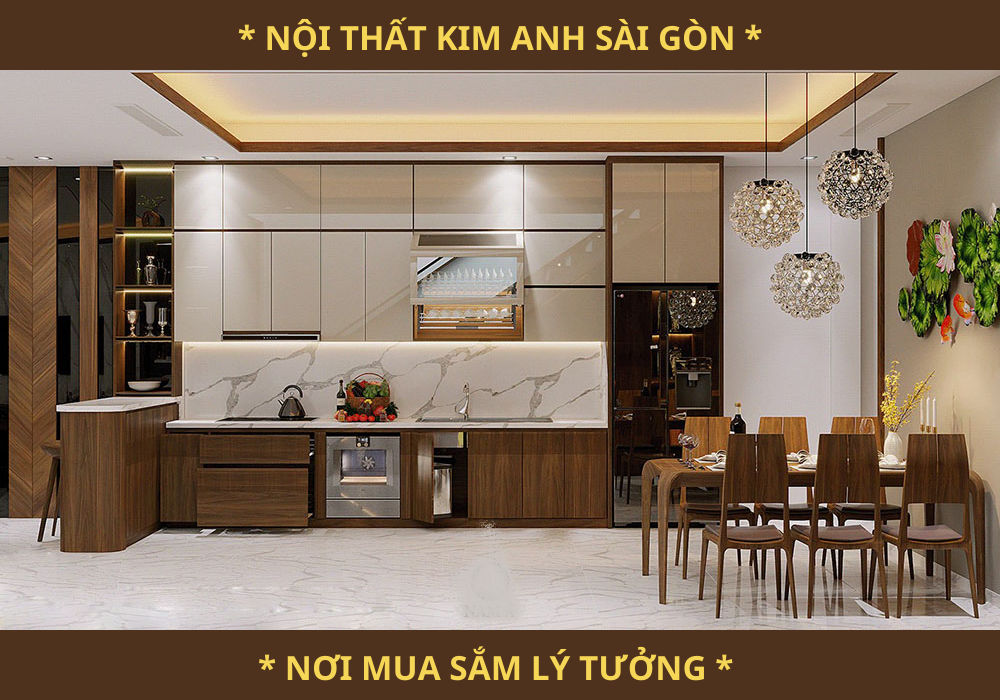 Tủ bếp nhựa acrylic vân gỗ tự nhiên